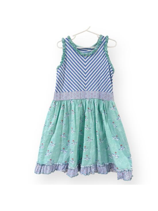 Shrimp & Grits Kids Other - Serendipity Shrimp & Grits Girls 7-8 Dress Blue Green Stripe Sailboat Nautical